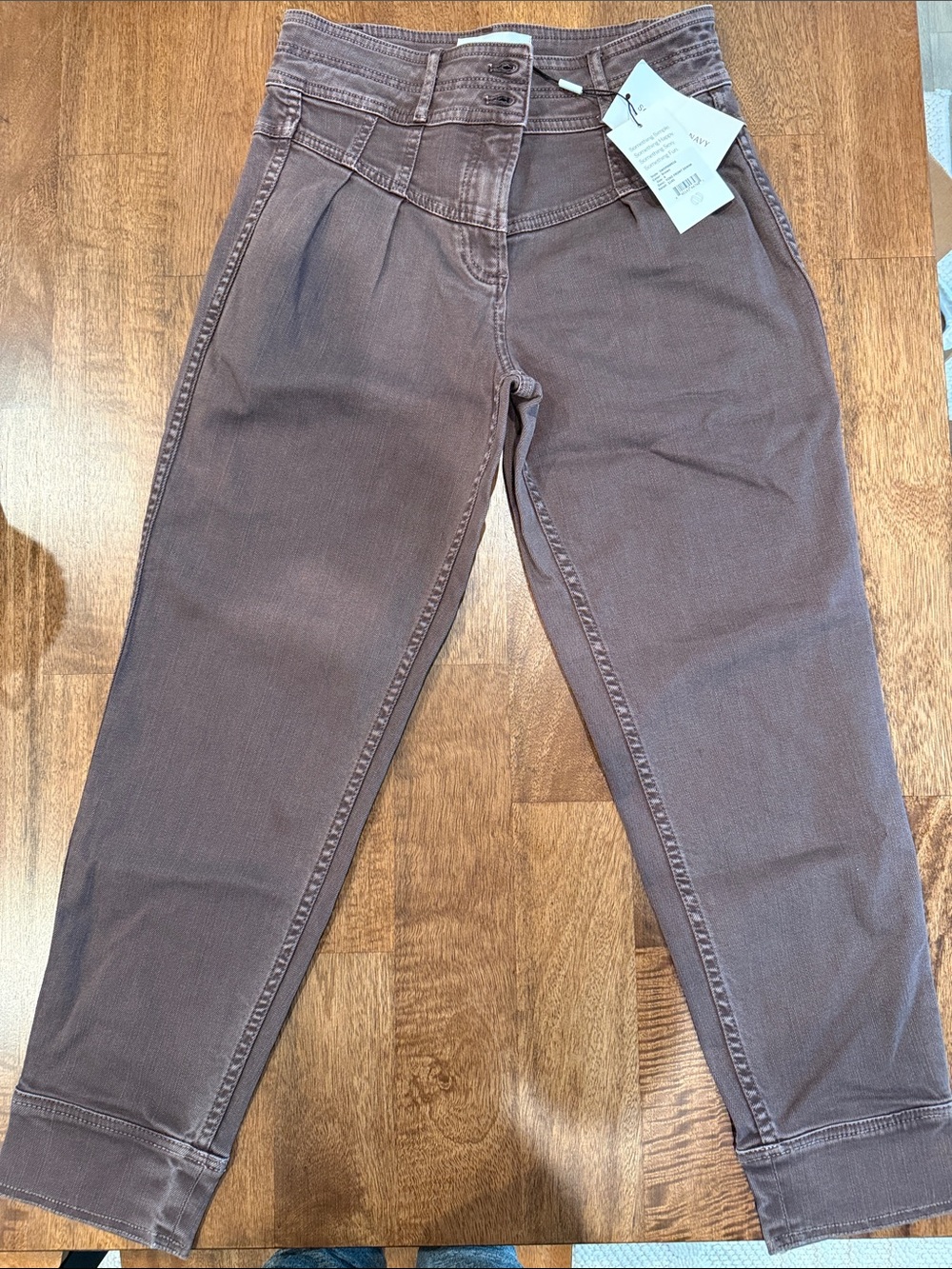 Something Navy High-Rise Pleated Tapered Jeans - Mauve